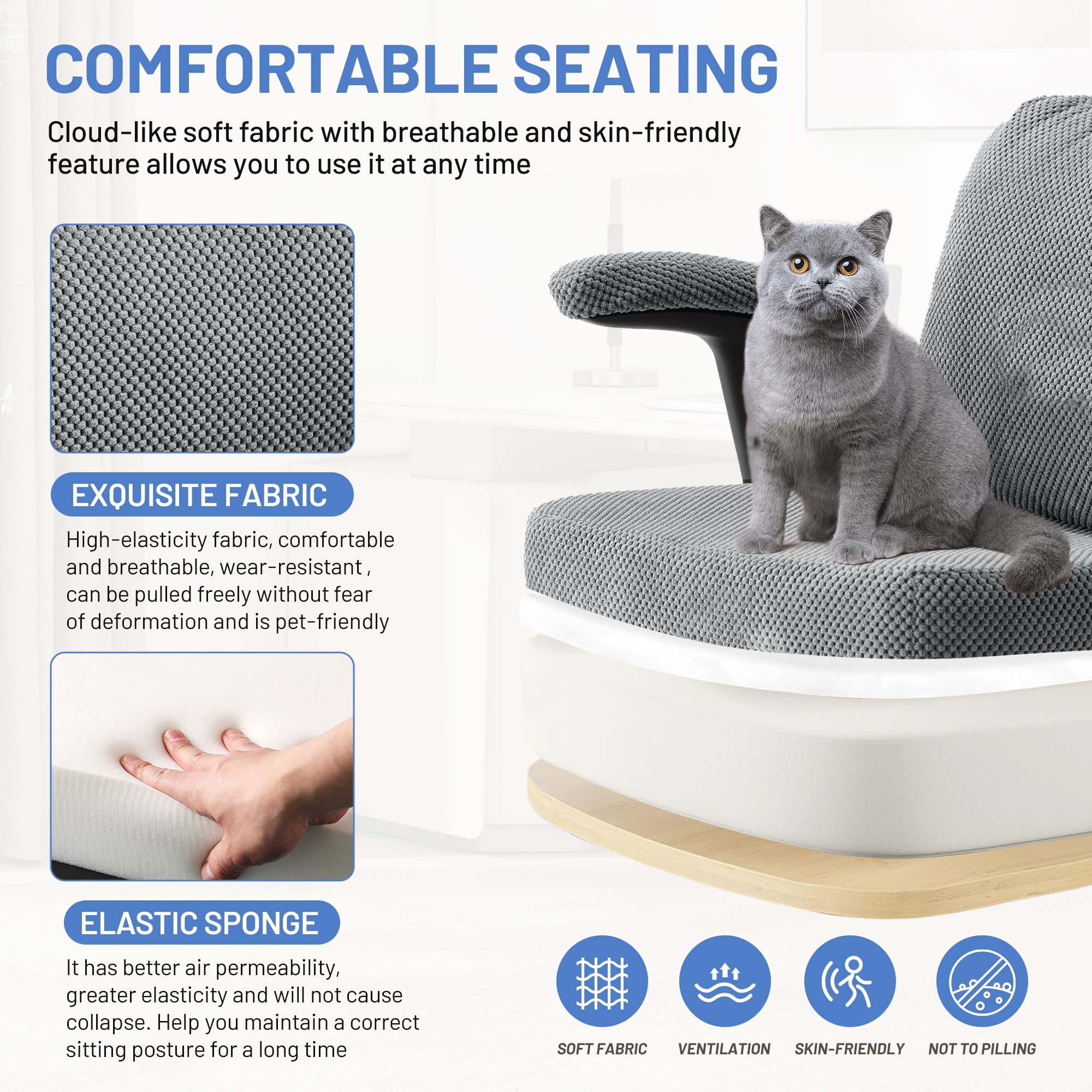Criss Cross Chair With Wheels And Flip Arms- Comfy Fabric Cross Legged Office Chair With Thick Cushion&Wide Seat, Adjustable Swivel Desk Chair For Home Office, Apartment, Bedroom_voghion.com
